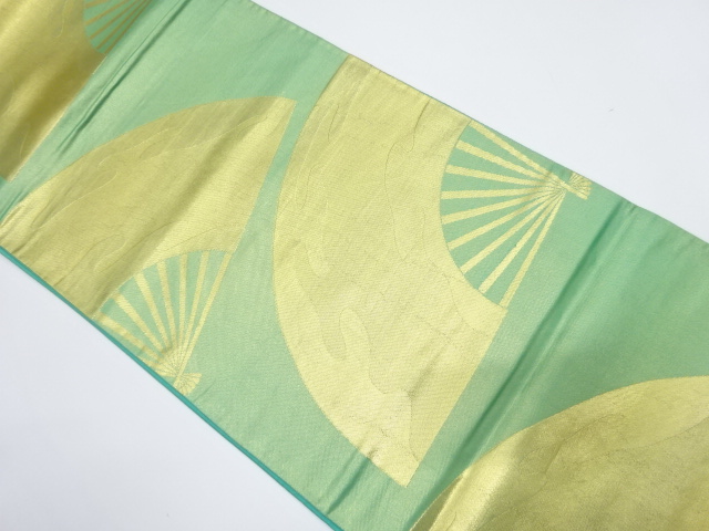 JAPANESE KIMONO / ANTIQUE FUKURO OBI / SILK / WOVEN FOLDING FAN PATTERN